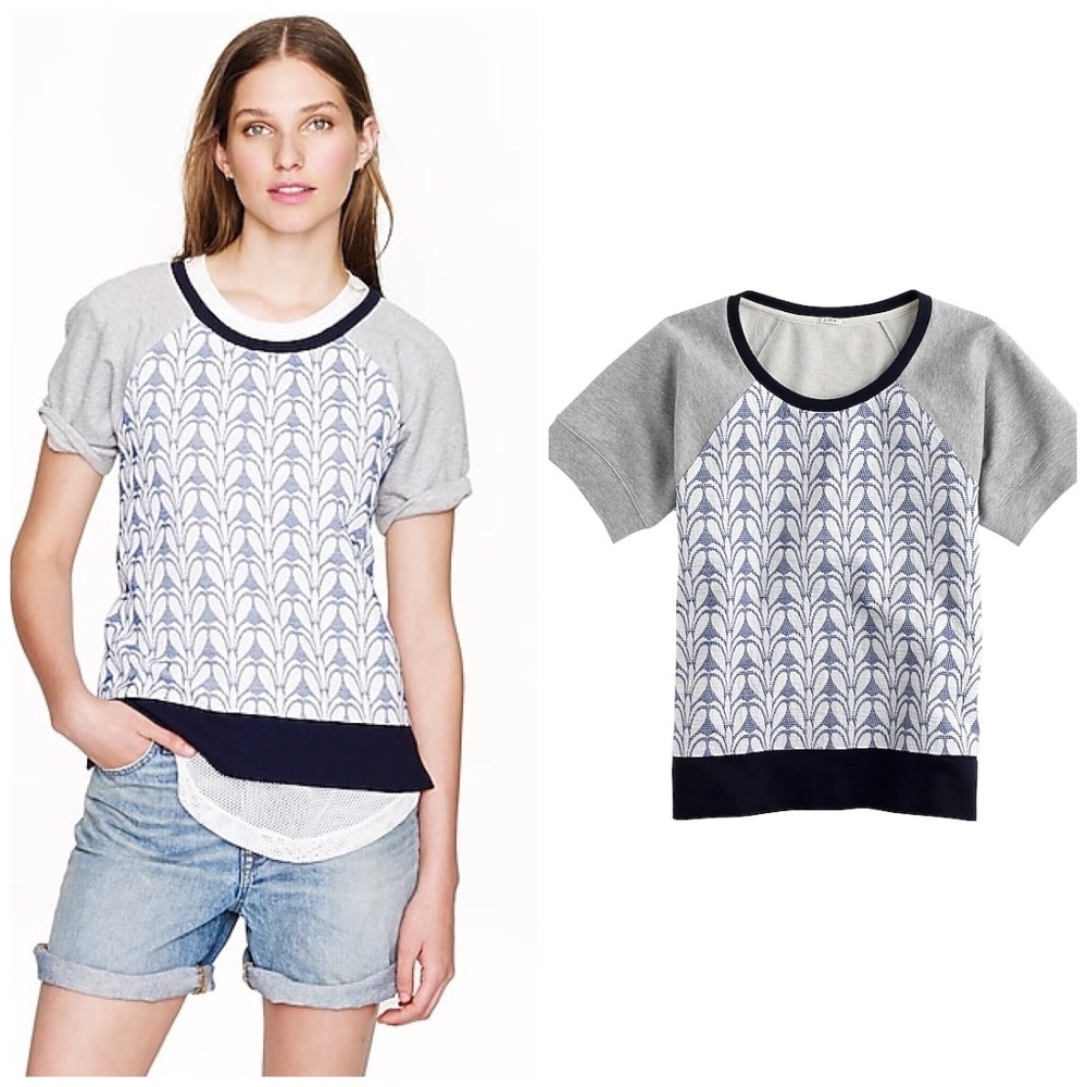 J. Crew Paneled Short Sleeve Sweatshirt Navy *89